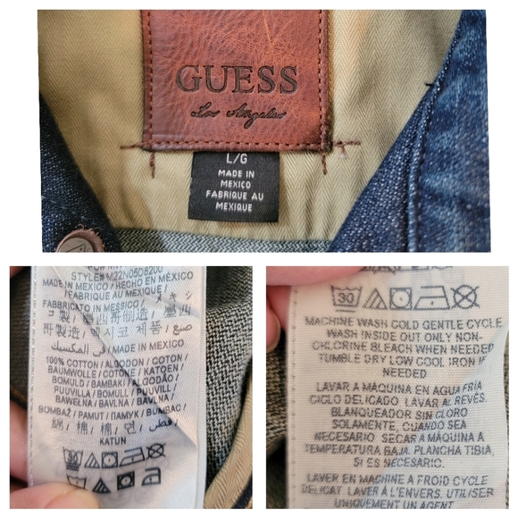 VTG GUESS Los Angeles Mens  Rigid Denim Vest Sz L Biker Streetwear Motorcycle - Picture 11 of 12